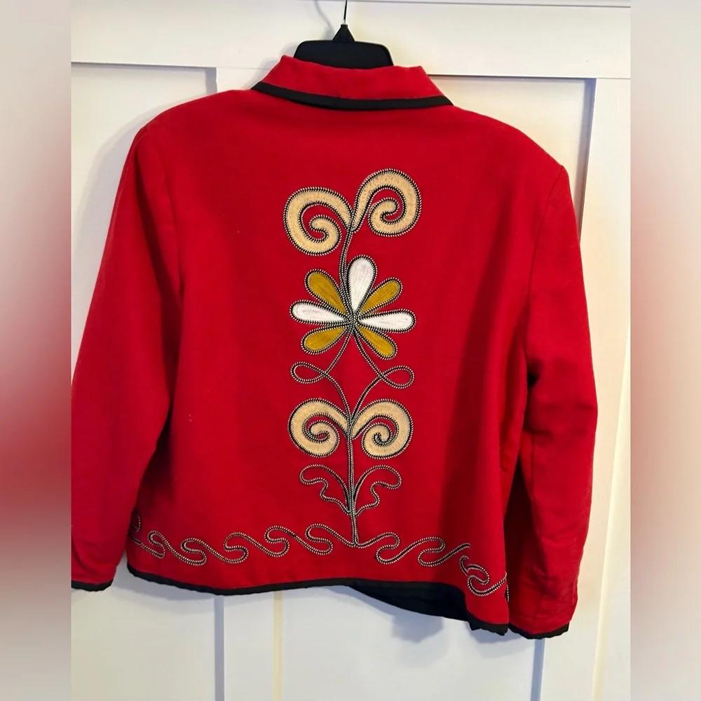 Vintage Indigo Moon Embroidered Red Floral Jacket - Picture 7 of 11
